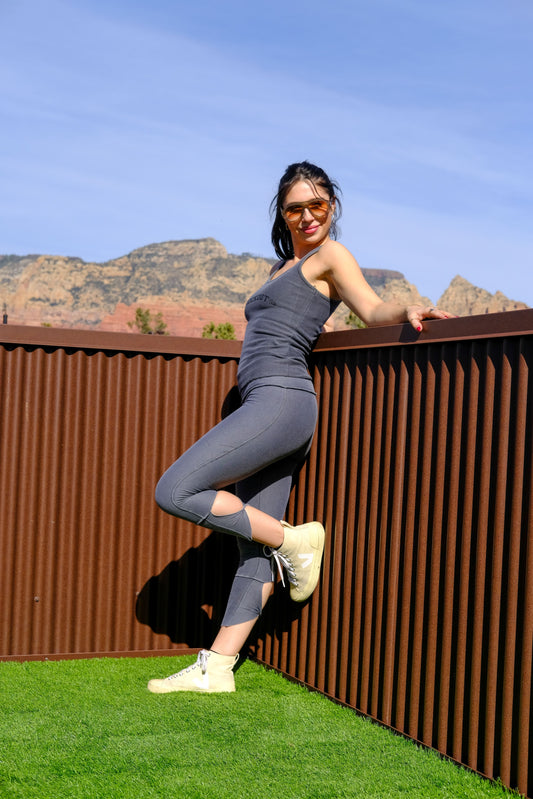 TWIST BACK CROP LEGGING - CHARCOAL