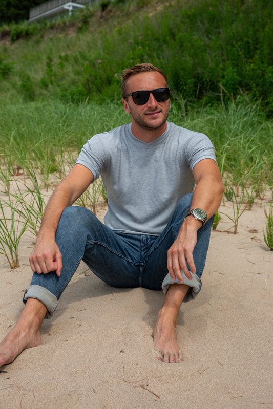 V NECK MODAL THERMAL TEE - HEATHER GREY