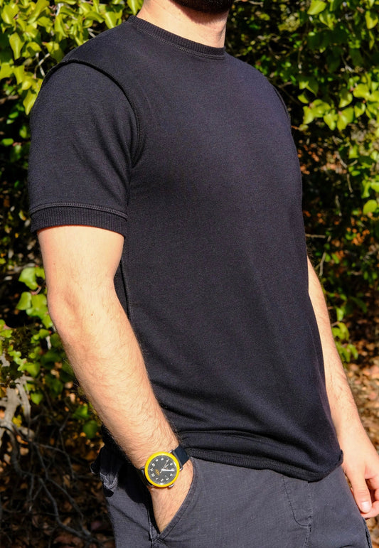 THERMAL LINED MODAL FRENCH TERRY TEE - BLACK