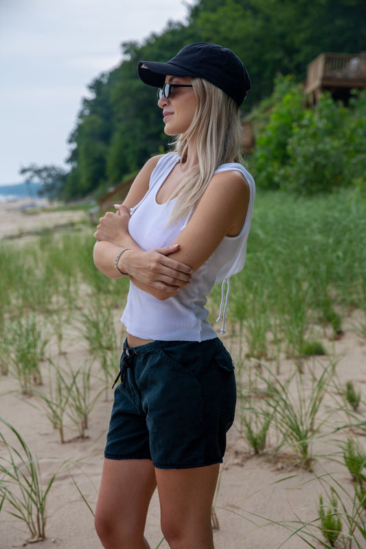 R&R CARGO SHORT W/ CRYSTAL BUTTONS - BLACK