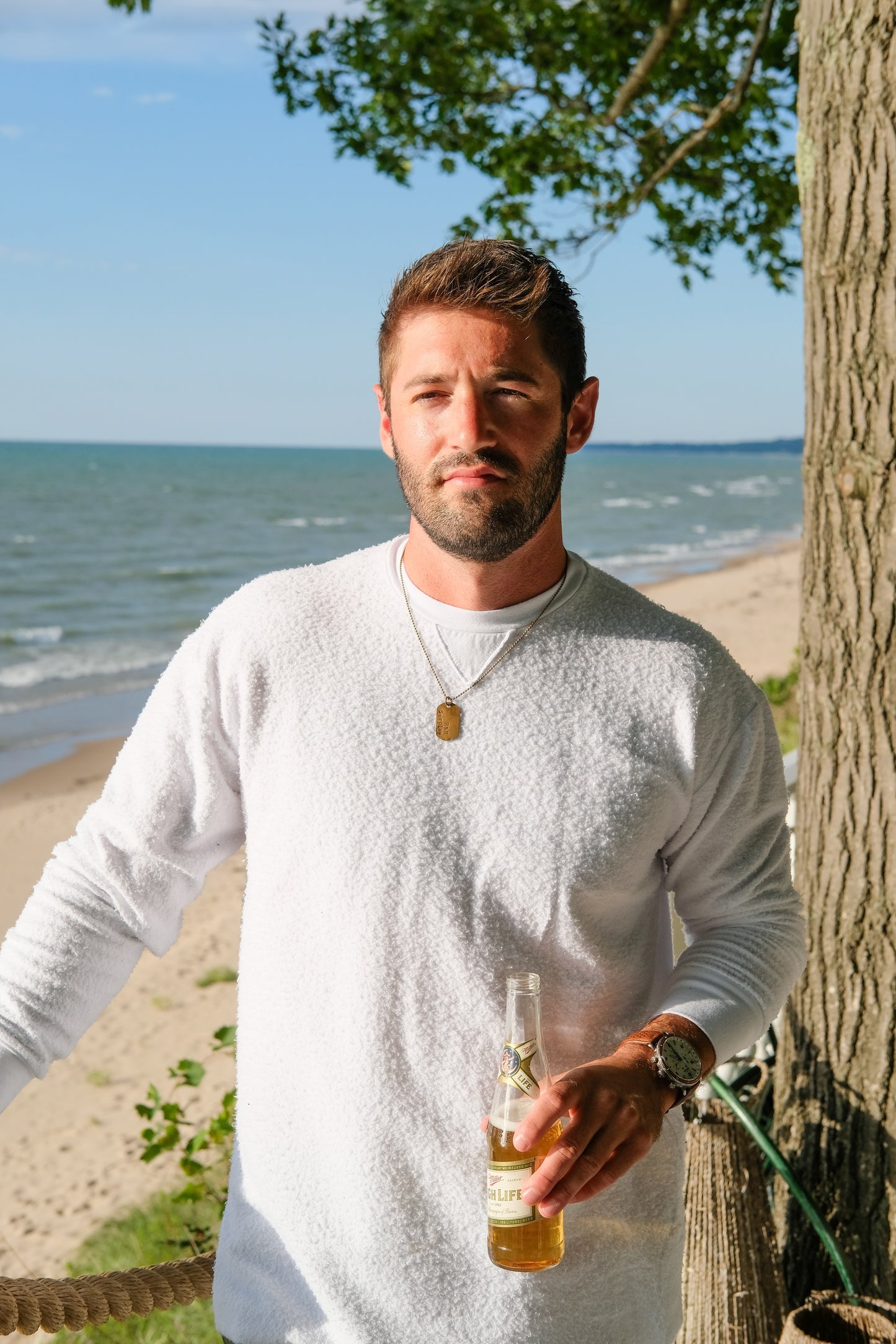 REVERSE FLEECE SWEATSHIRT - WHITE