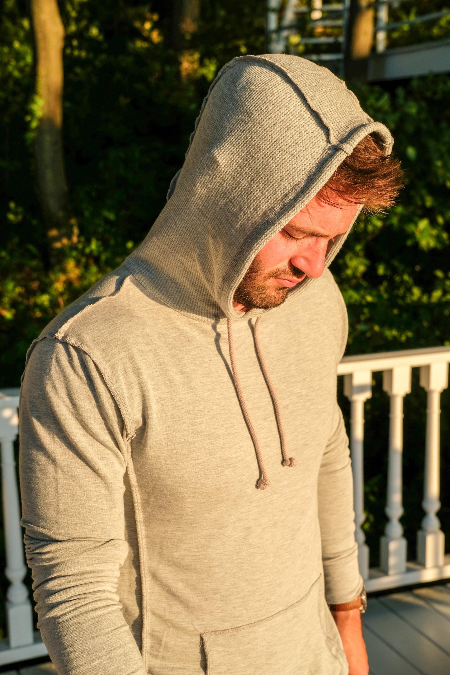 SWEATSHIRT W/ THERMAL LINED HOOD - HEATHER GREY