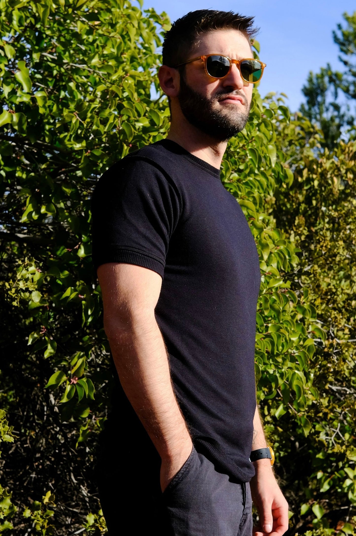THERMAL LINED MODAL FRENCH TERRY TEE - BLACK