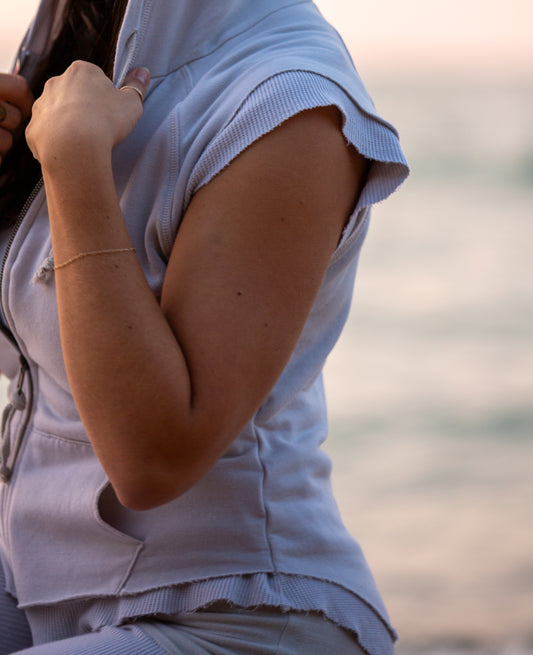 CUT OFF FLEECE/THERMAL ZIP HOODIE - ANTIQUE