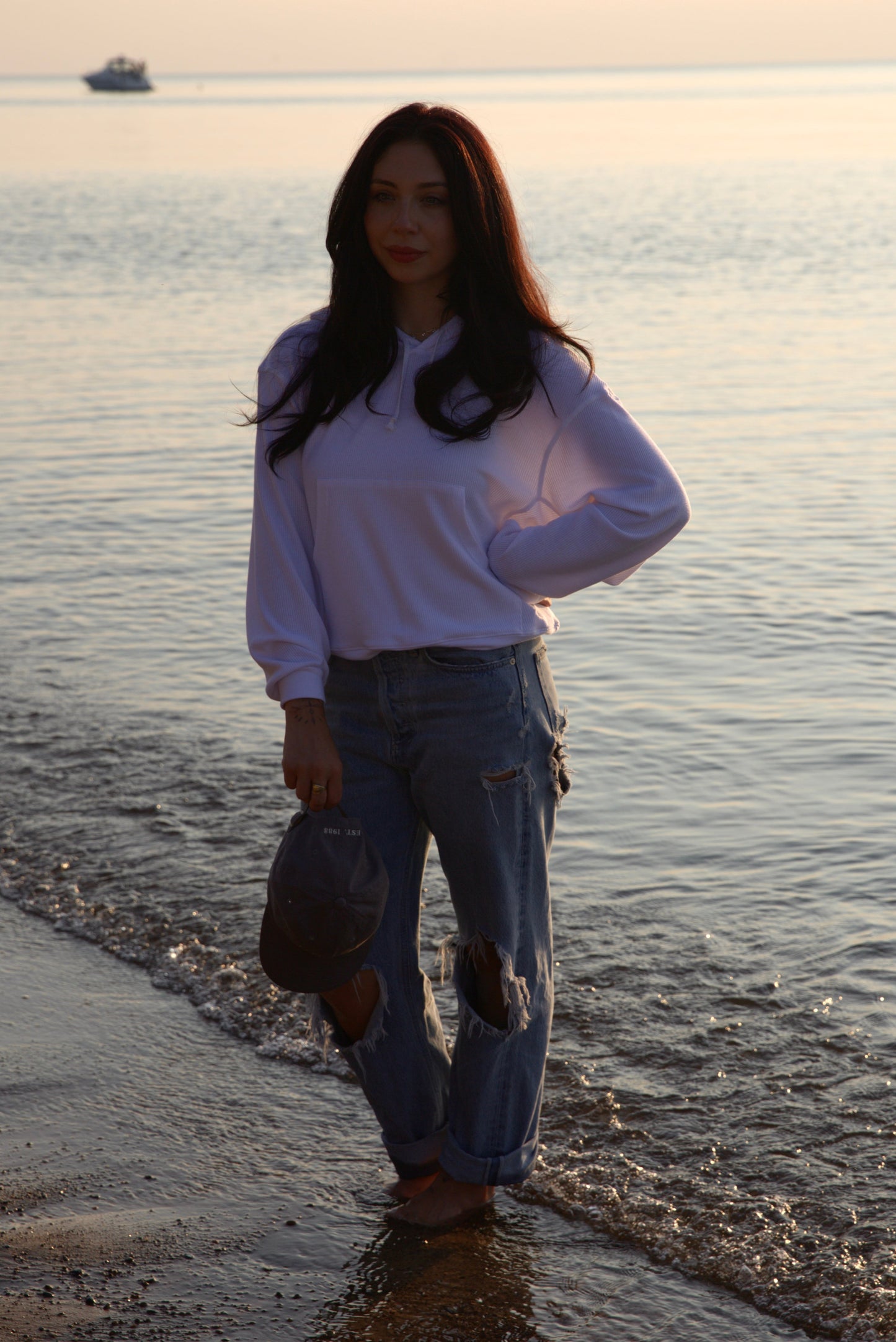 BOXY THERMAL HOODED SWEATSHIRT-WHITE