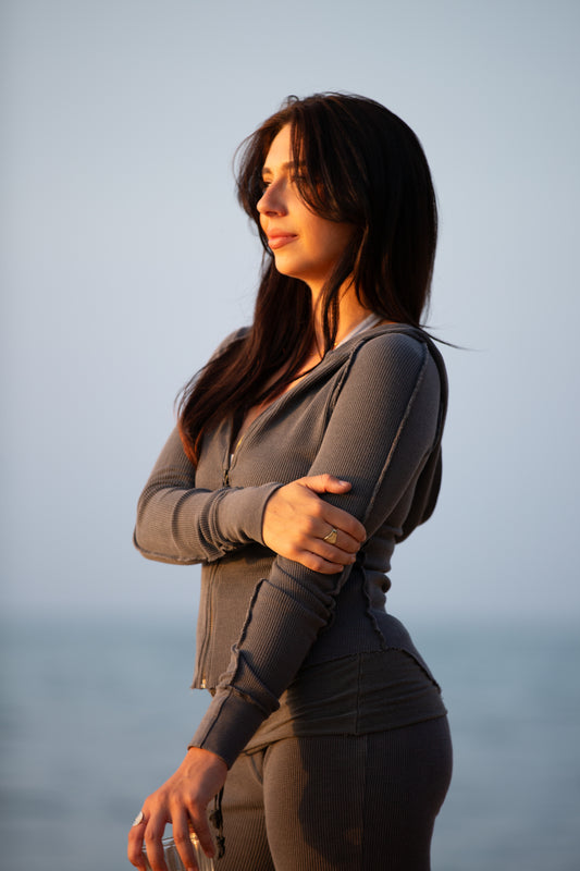 THERMAL ZIP HOODIE-CHARCOAL