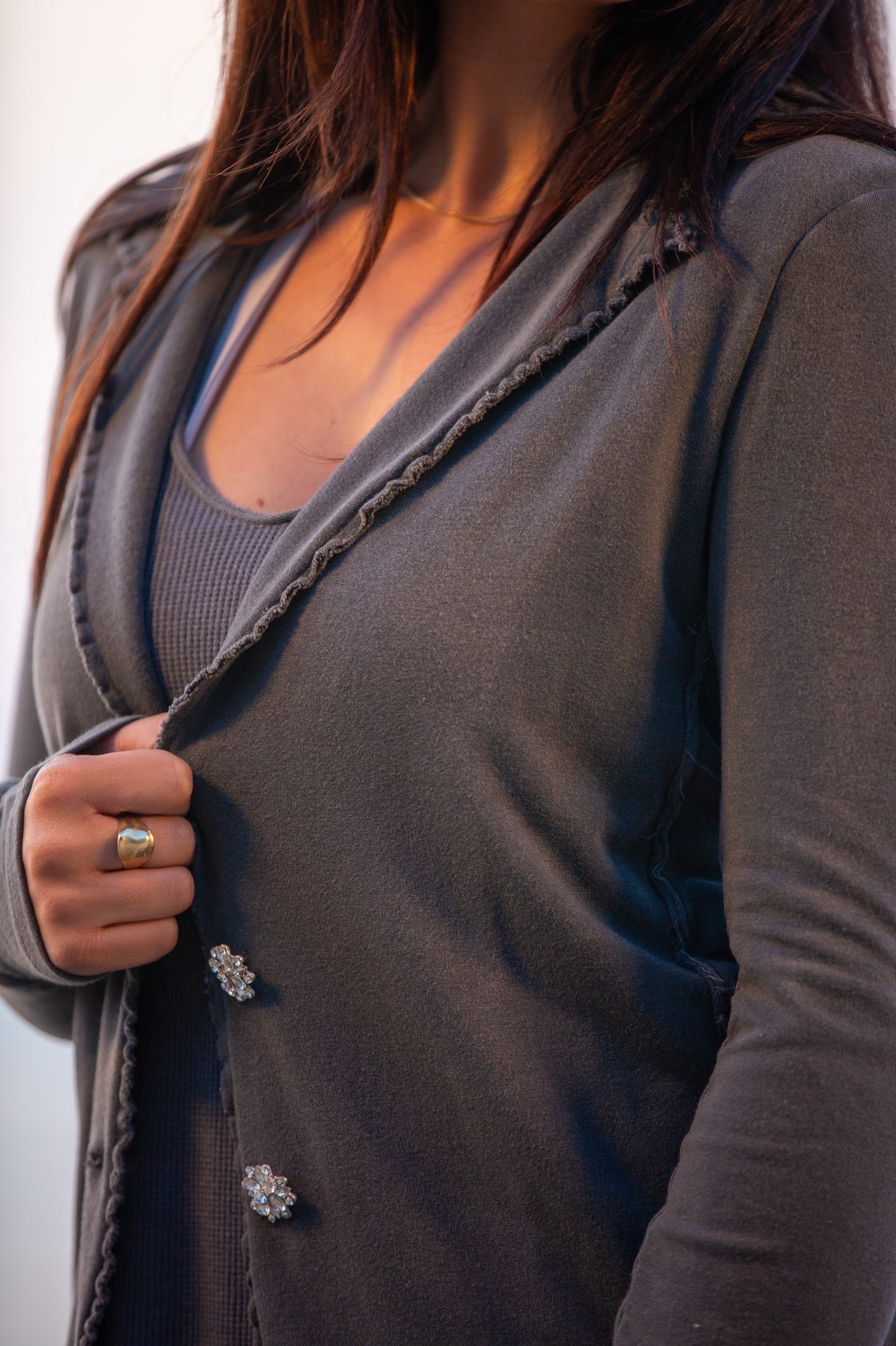 SWEATSHIRT BLAZER CRYSTAL BUTTONS- CHARCOAL