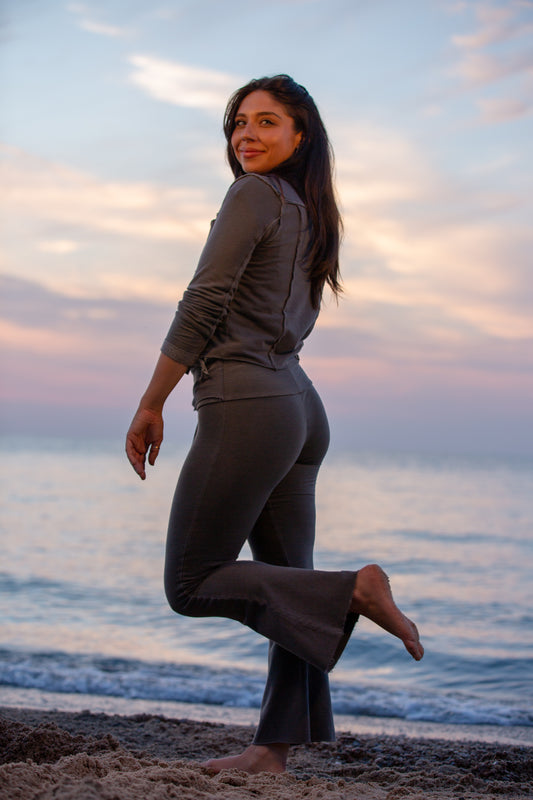 CROP FLEECE JACKET-CHARCOAL