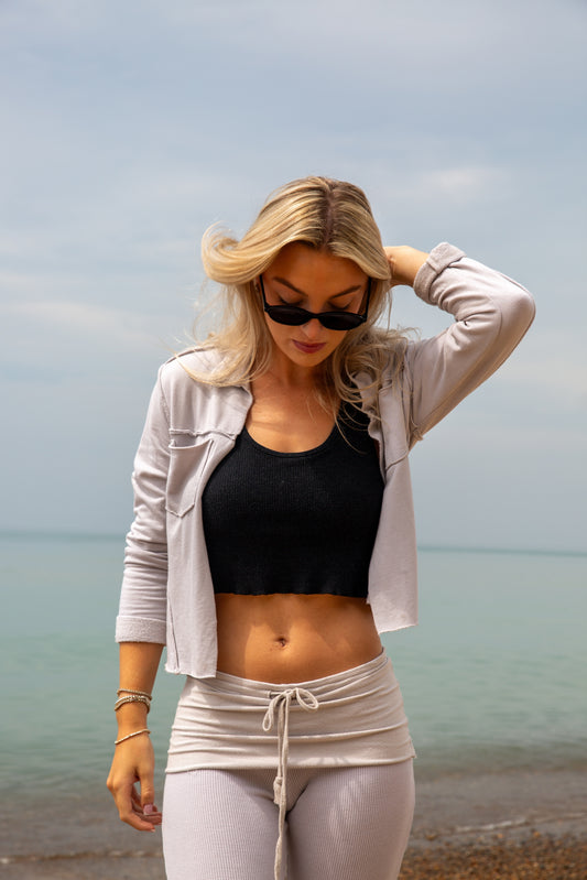 CROP FLEECE JACKET-ANTIQUE