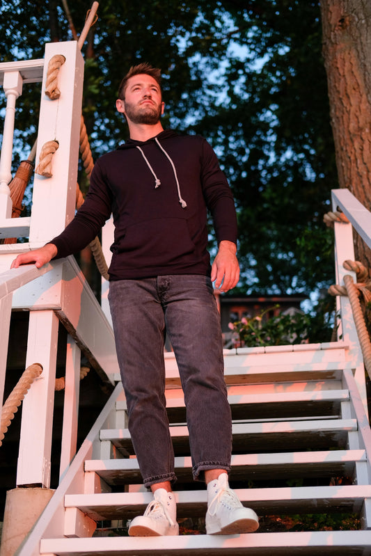 SWEATSHIRT W/ THERMAL LINED HOOD - BLACK