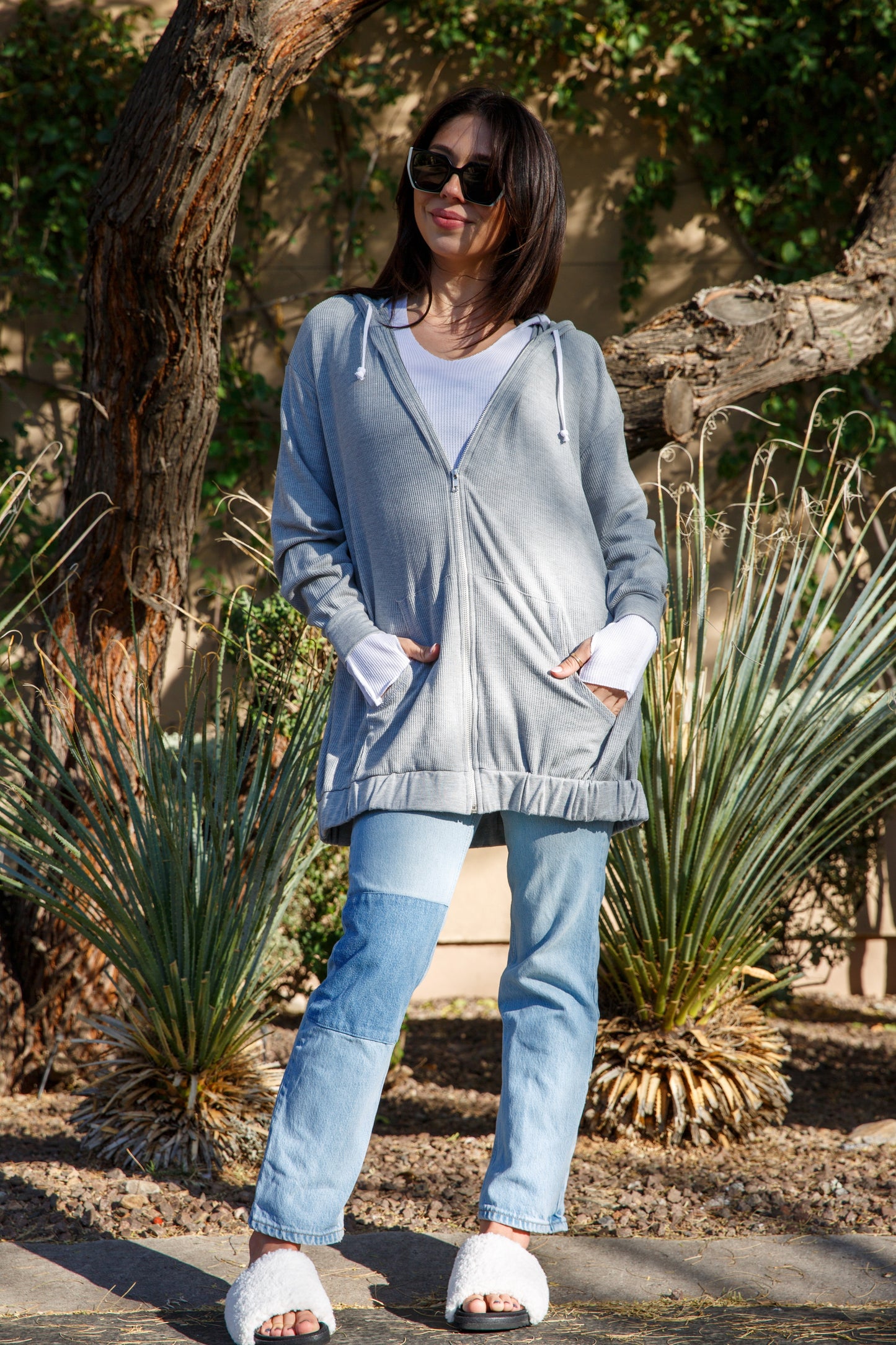 OVERSIZED ZIP SWEATSHIRT - HEATHER GREY