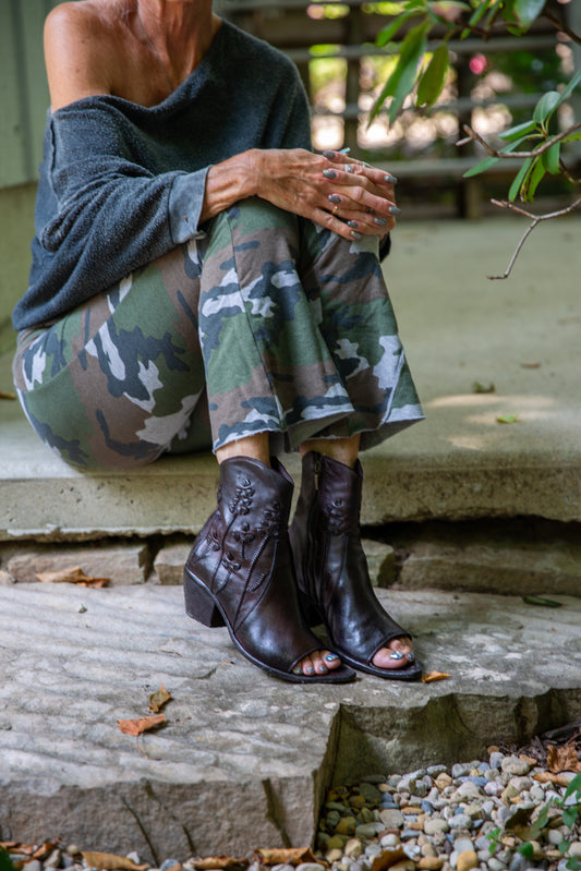 MARCODELLI FLORAL BOOT-DARK BROWN