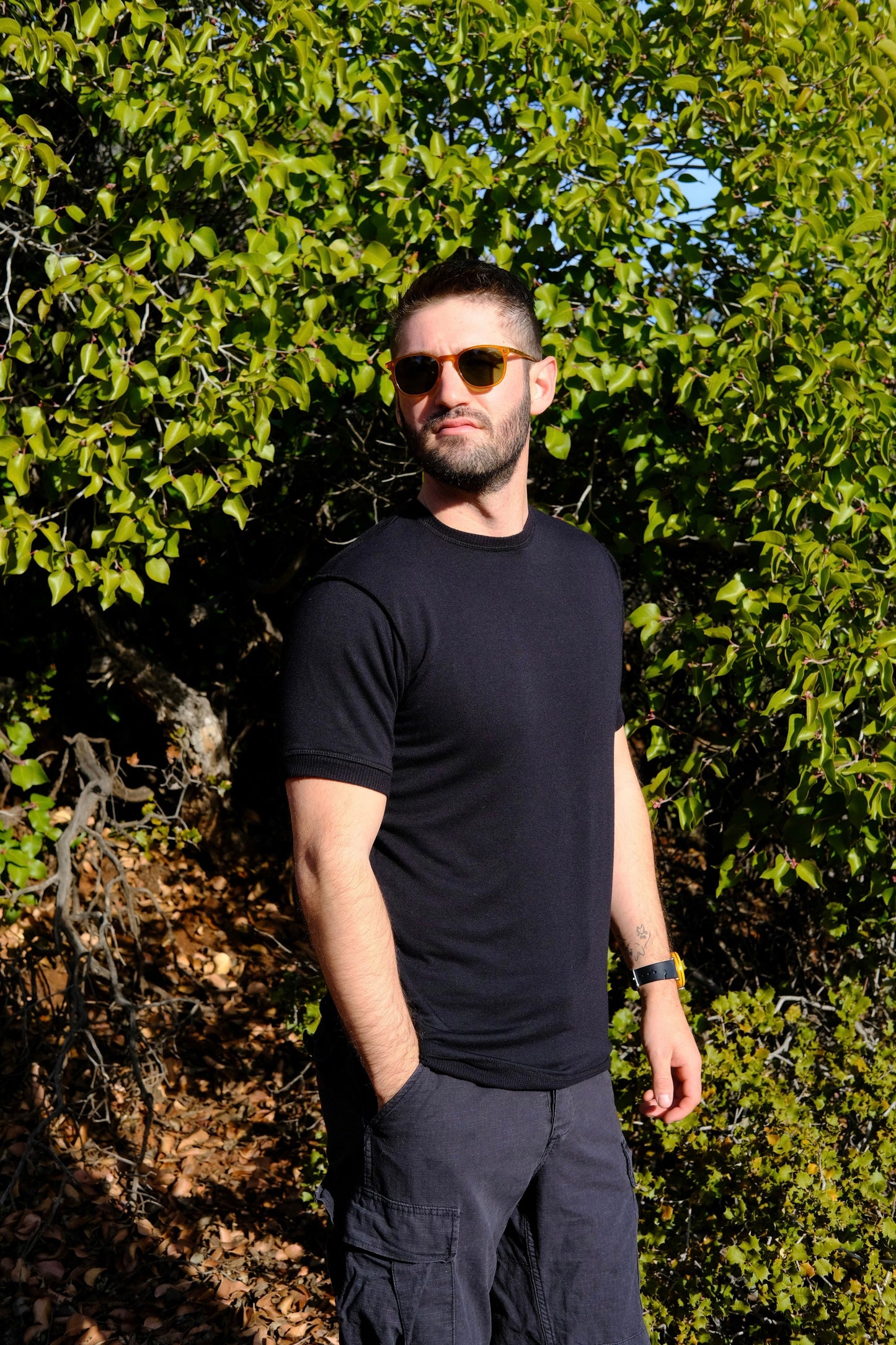 THERMAL LINED MODAL FRENCH TERRY TEE - BLACK