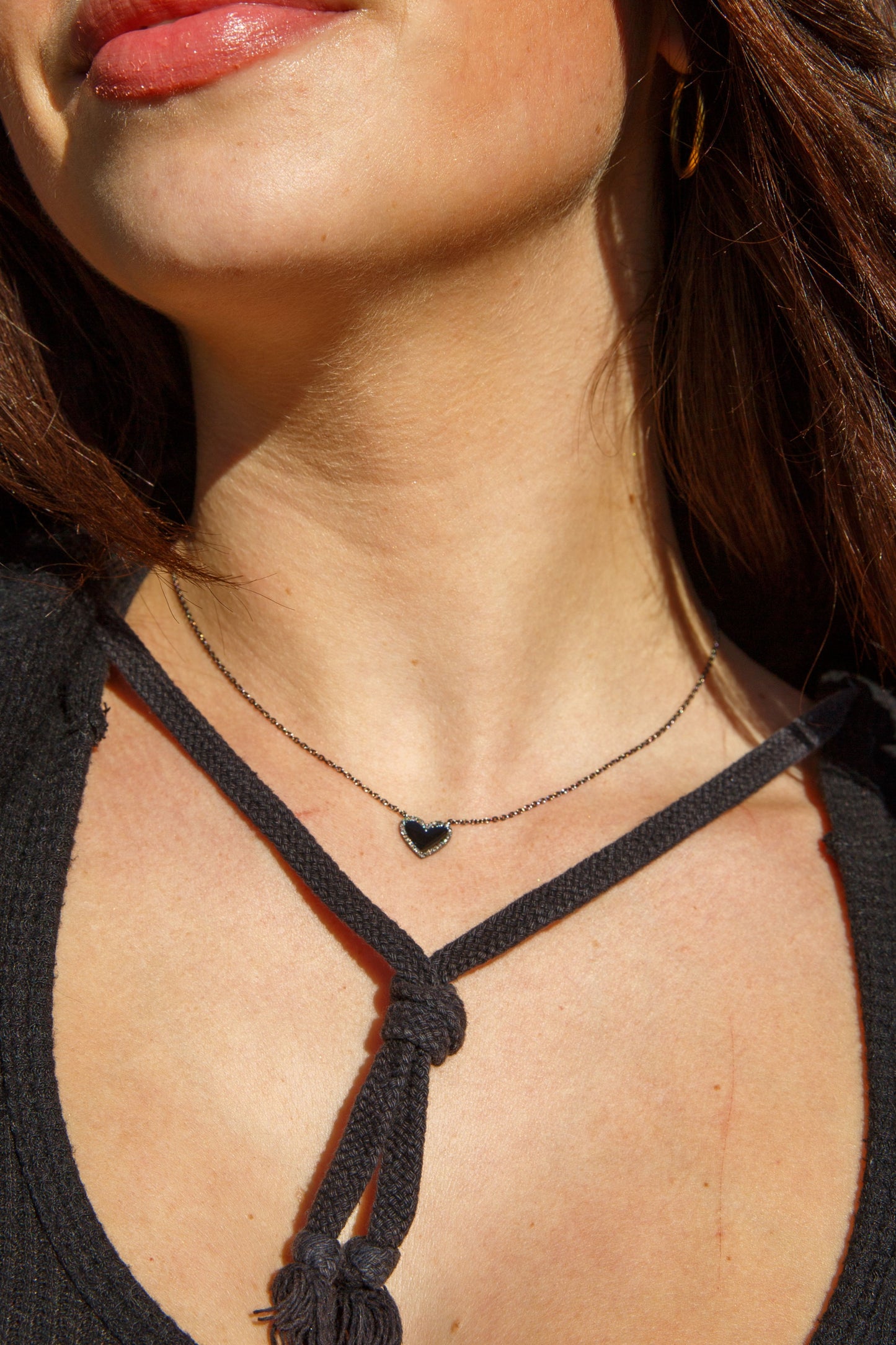 BE LOVED DIAMOND HEART NECKLACE - BLACK