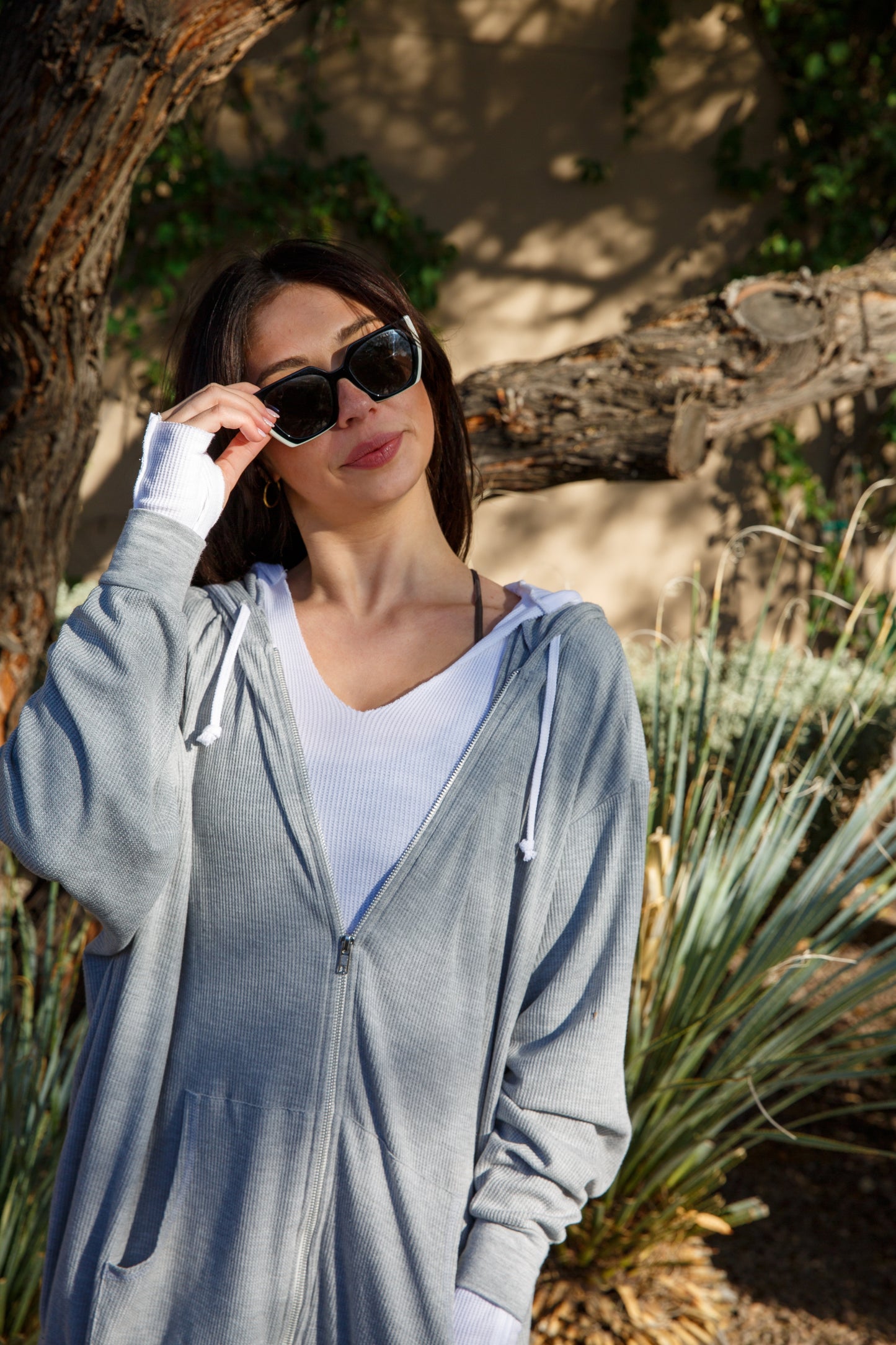 OVERSIZED ZIP SWEATSHIRT - HEATHER GREY