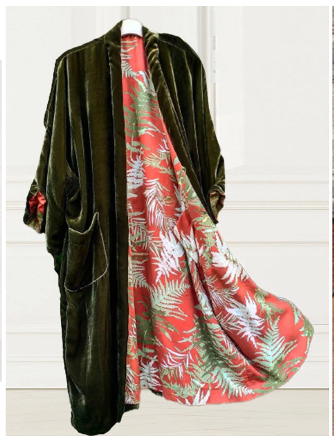 Green Velvet Printed Long Sleeve Robe