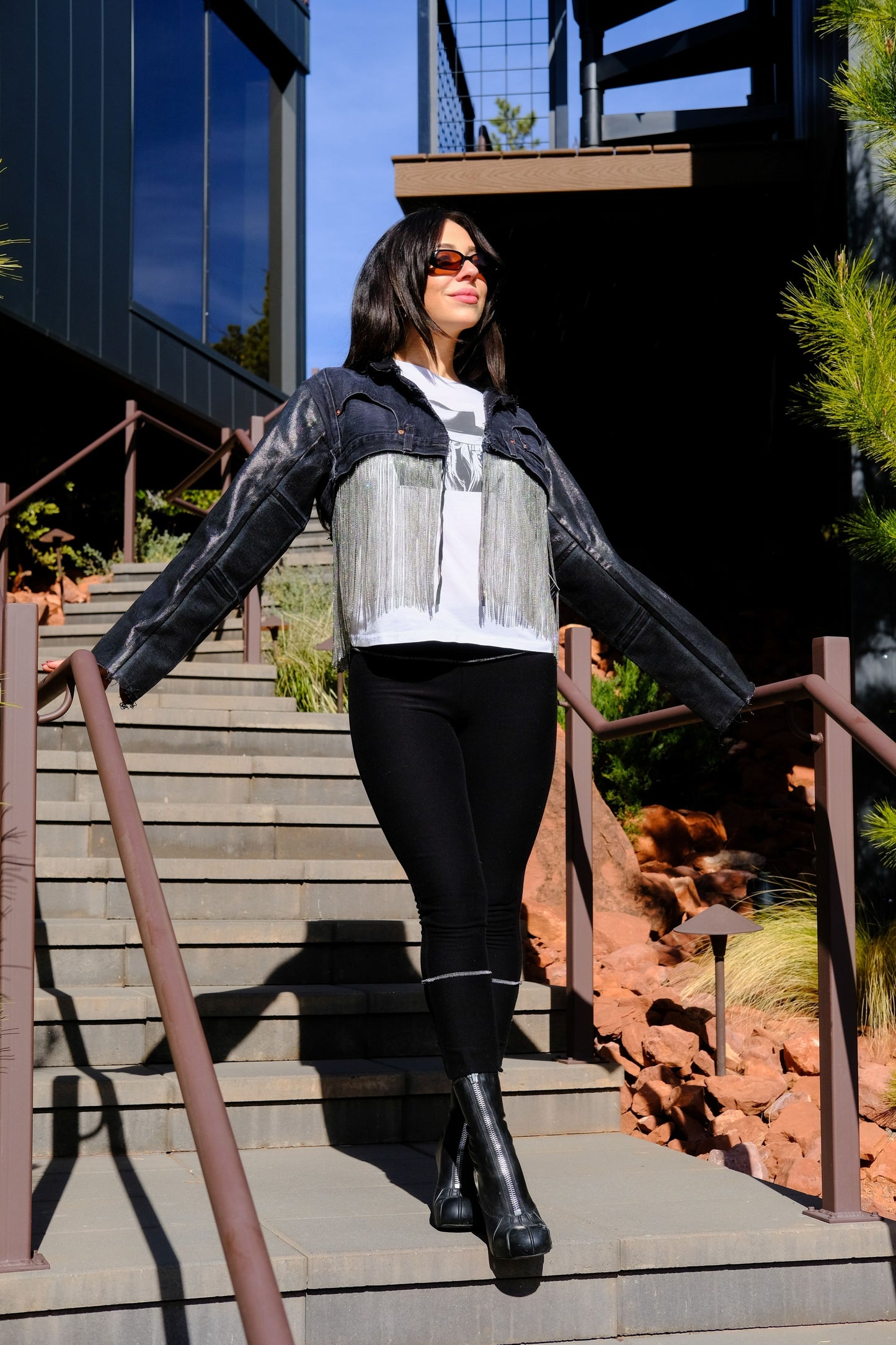VINTAGE JACKET W/ FRINGE - BLACK DENIM