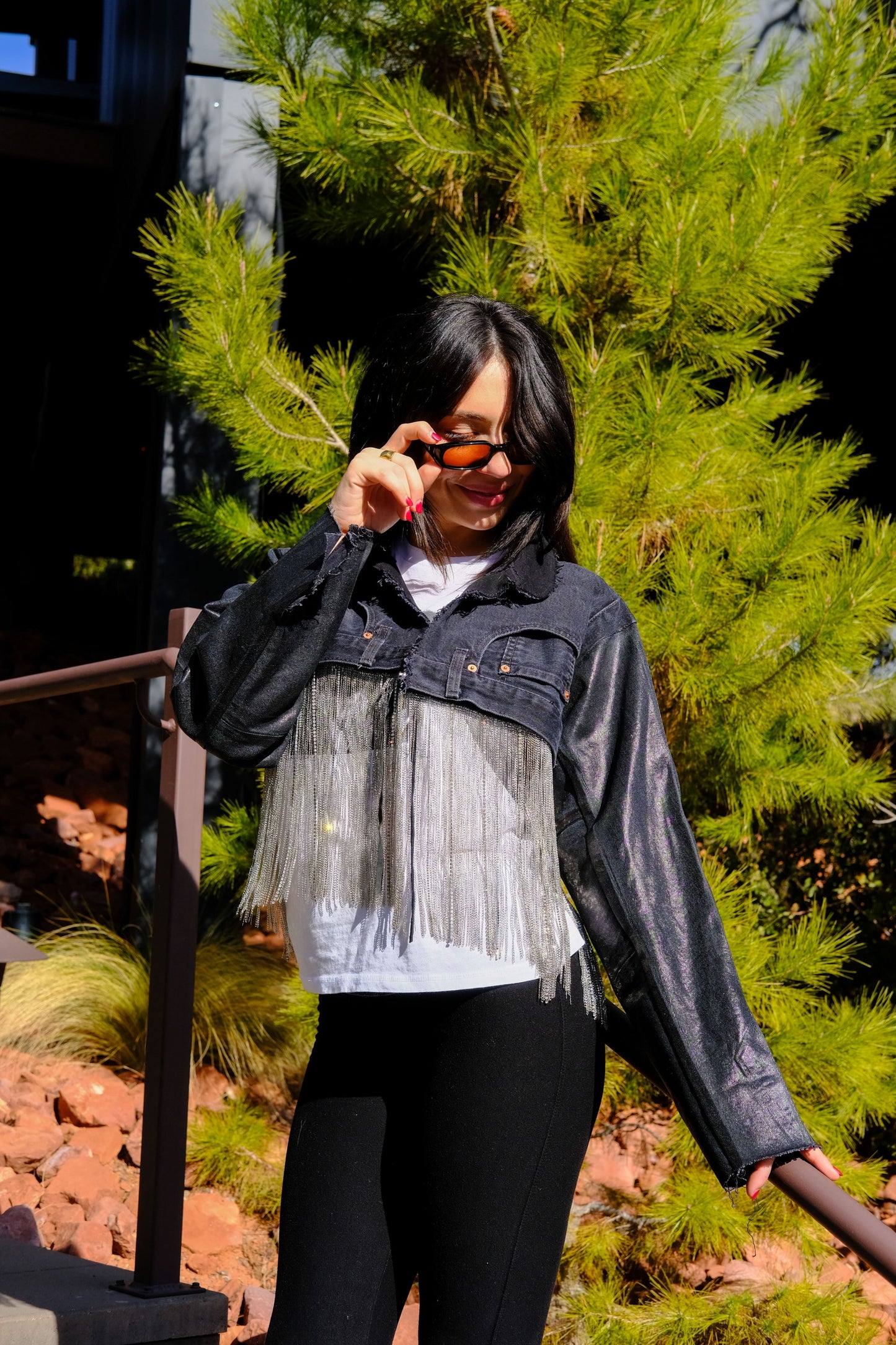 VINTAGE JACKET W/ FRINGE - BLACK DENIM