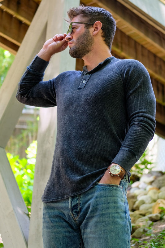 THERMAL HENLEY - VINTAGE BLACK