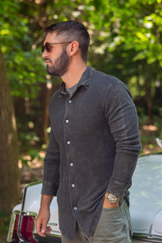 THERMAL BUTTON DOWN SHIRT - VINTAGE ARMY