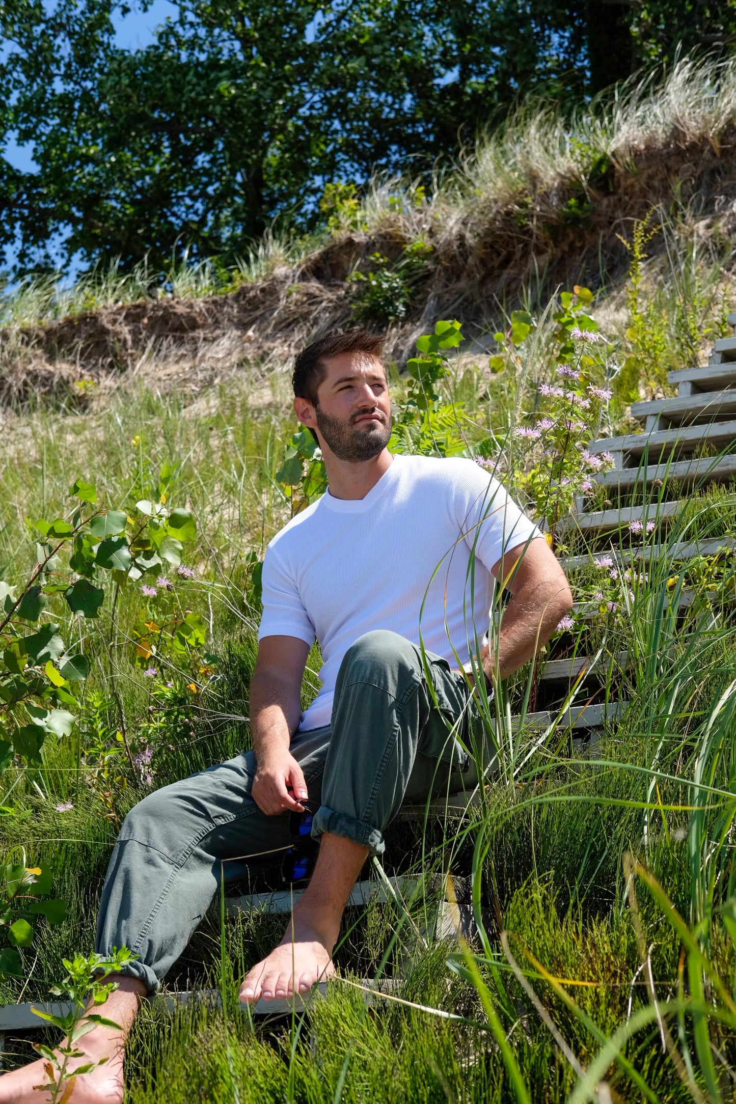 V NECK MODAL THERMAL TEE - WHITE