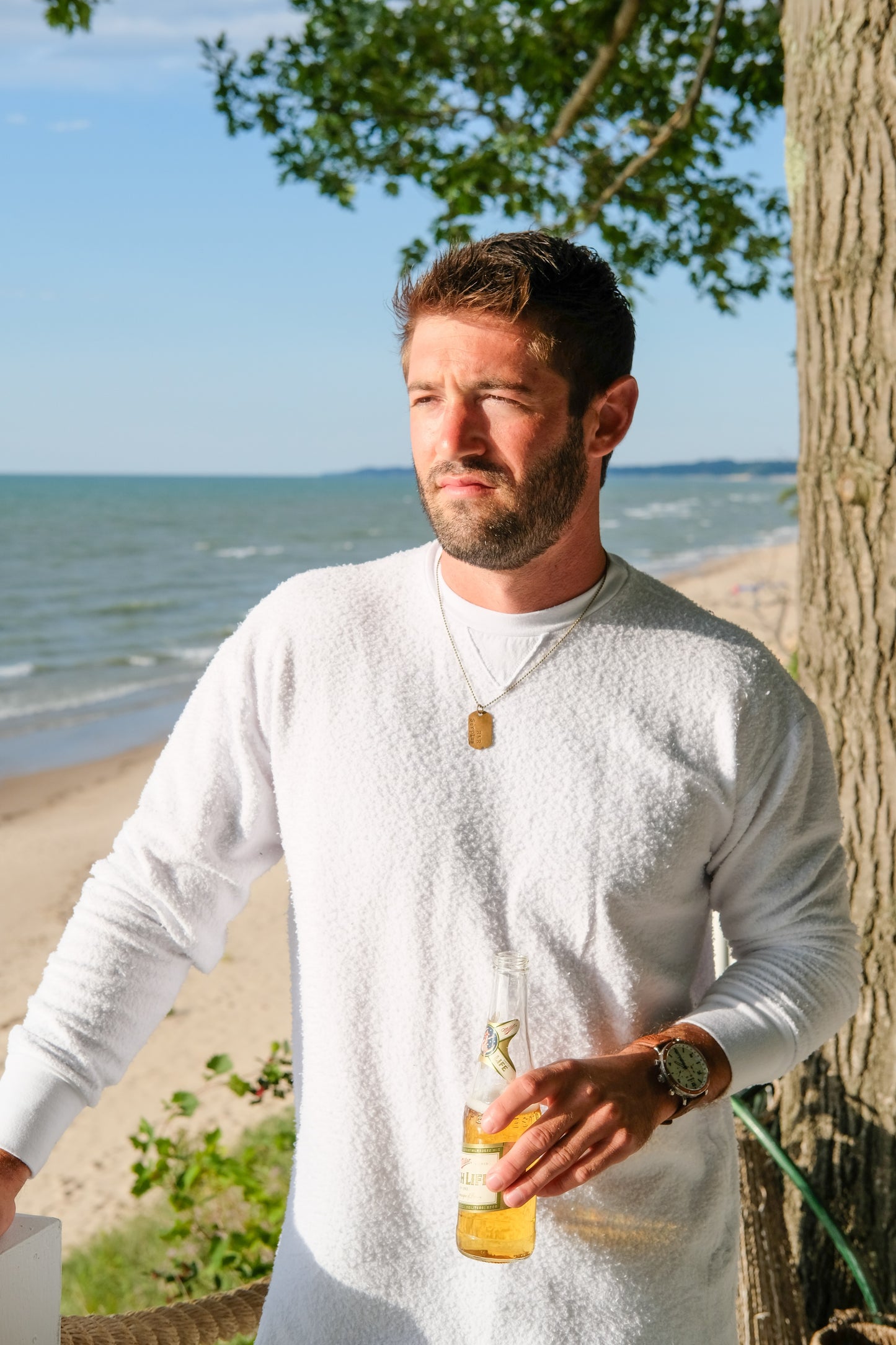 REVERSE FLEECE SWEATSHIRT - WHITE