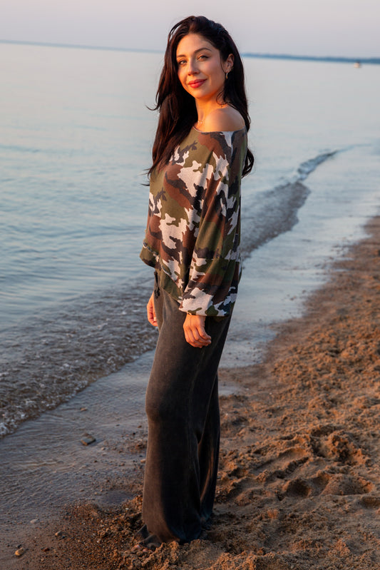 WIDE LEG PANT-VINTAGE ARMY