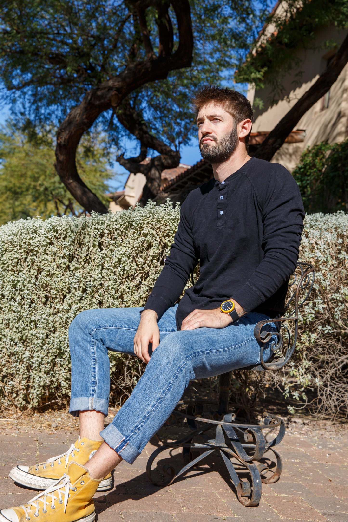 COTTON SLUB HENLEY - BLACK