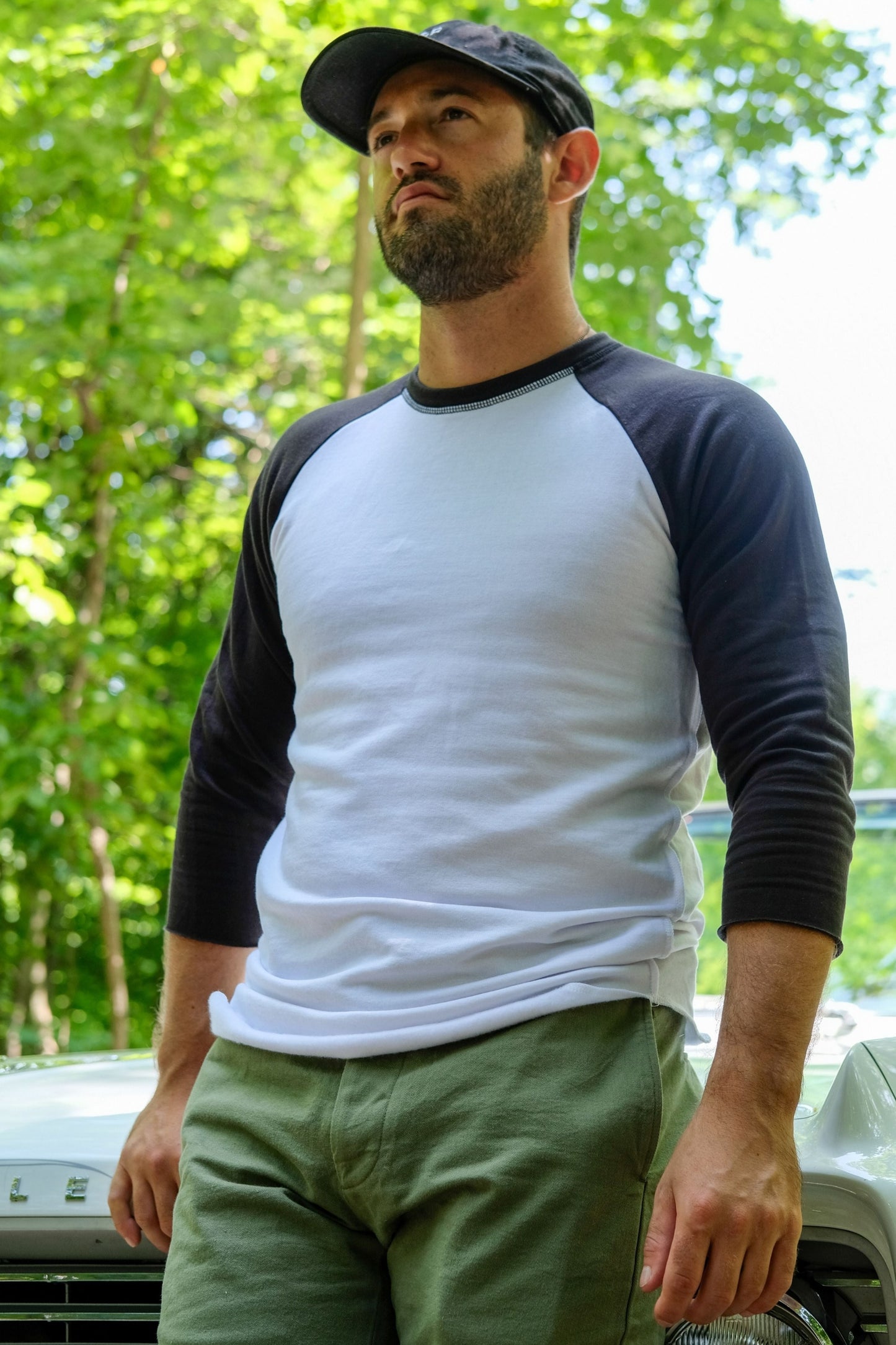 TENCEL FLEECE BASEBALL SHIRT - WHITE/COAL