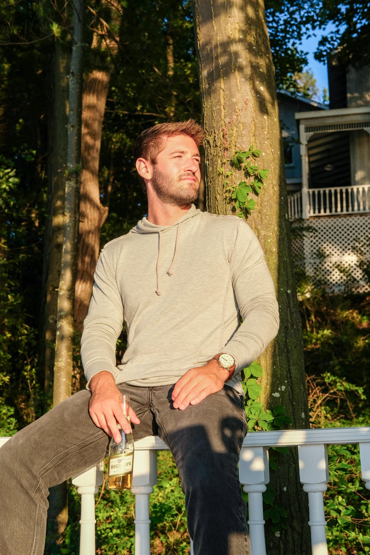 SWEATSHIRT W/ THERMAL LINED HOOD - HEATHER GREY