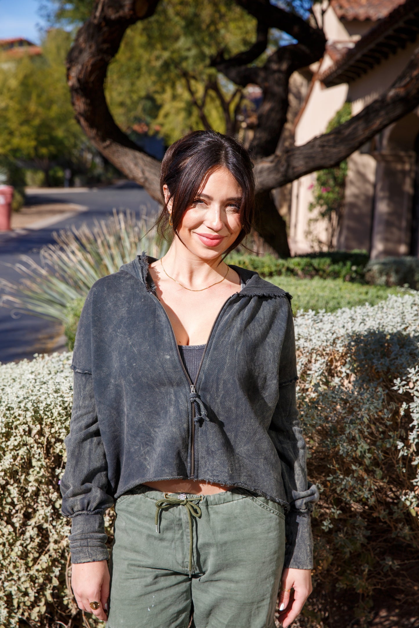 BOXY ZIP HOODIE - VINTAGE ARMY