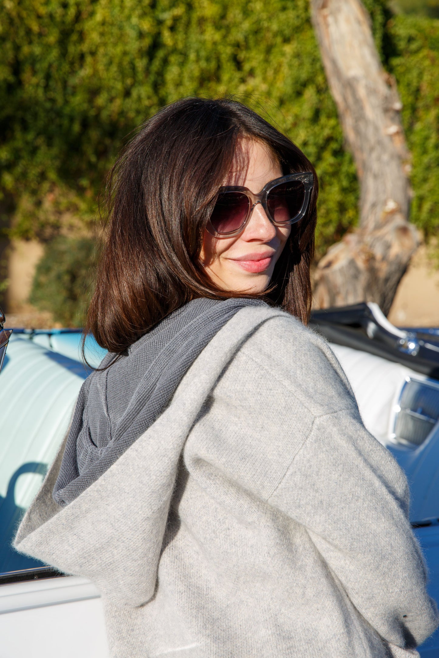 HOODED CASHMERE DUSTER - HEATHER GREY