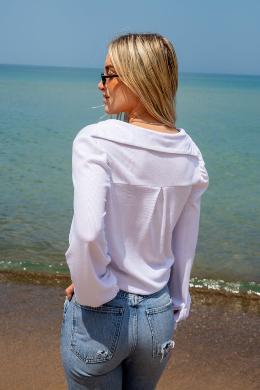 THERMAL TIE FRONT HEART SHIRT-WHITE