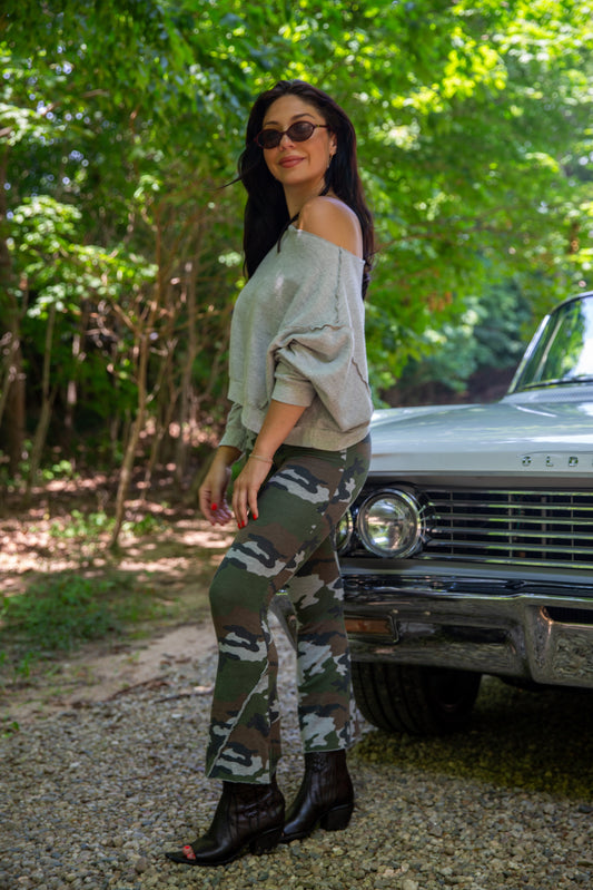 CROP BOOTLEG PANT-HEATHER GREY CAMO