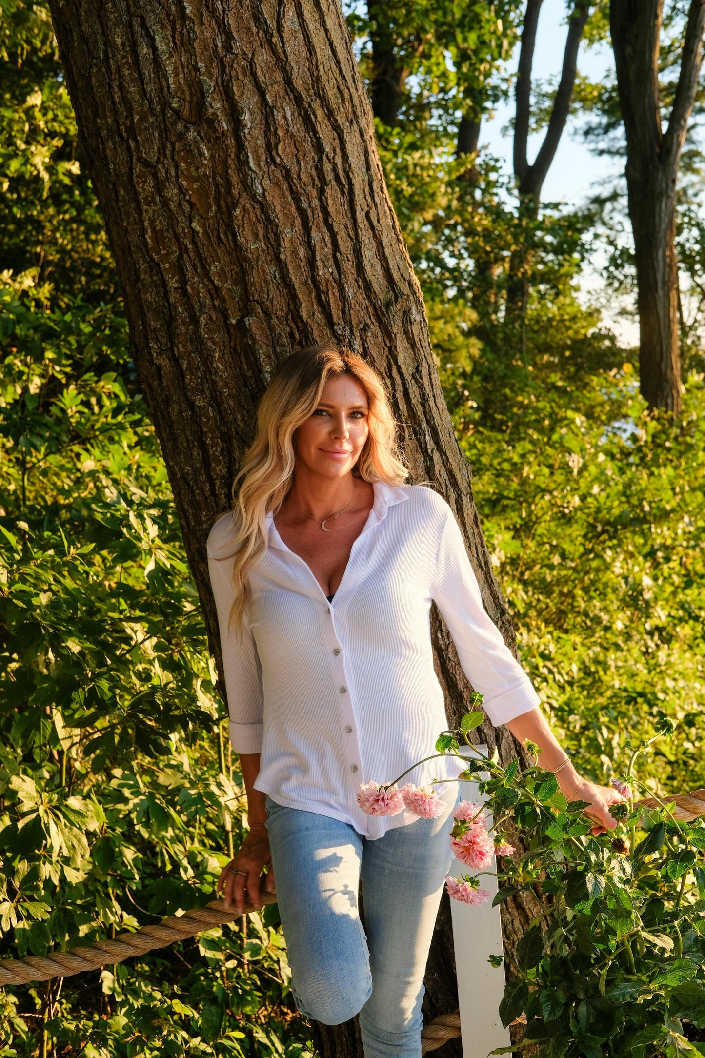 CRYSTAL HEART BUTTON DOWN - WHITE