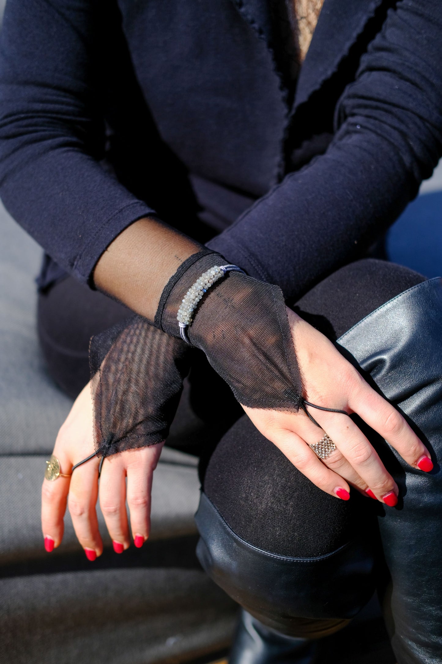 MARTELL STUDIO KYANITE/PYRITE LEATHER BRACELET