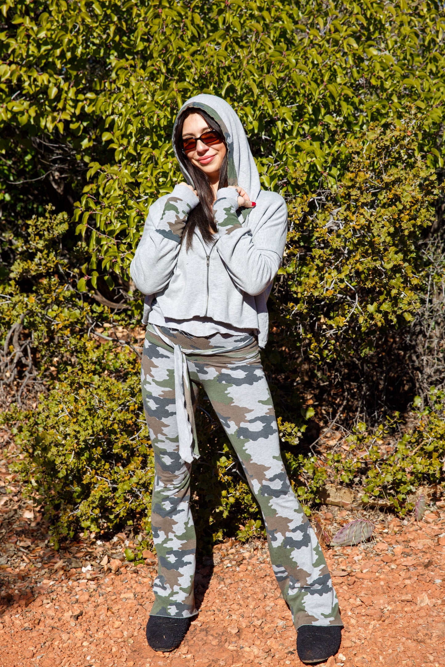 BOXY ZIP HOODIE - HEATHER GREY/HEATHER CAMO
