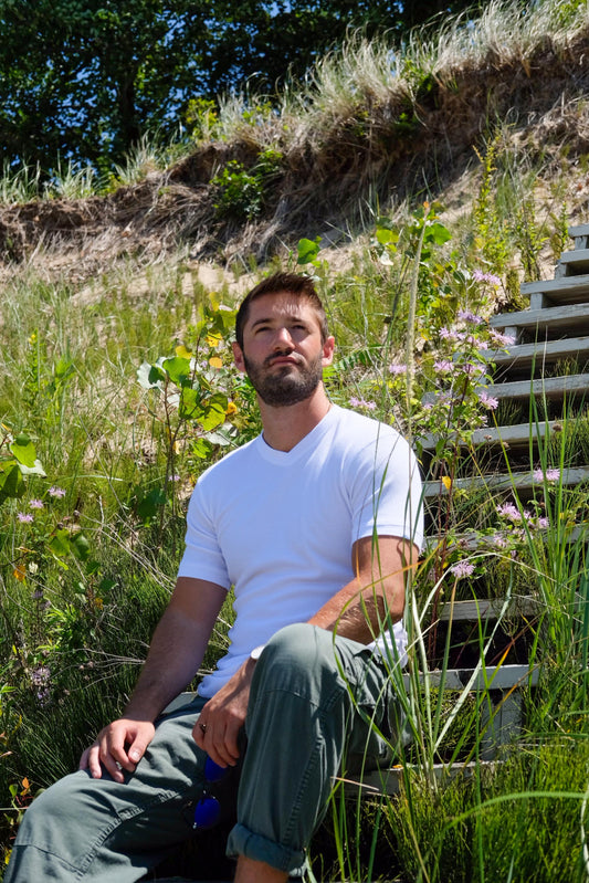 V NECK MODAL THERMAL TEE - WHITE