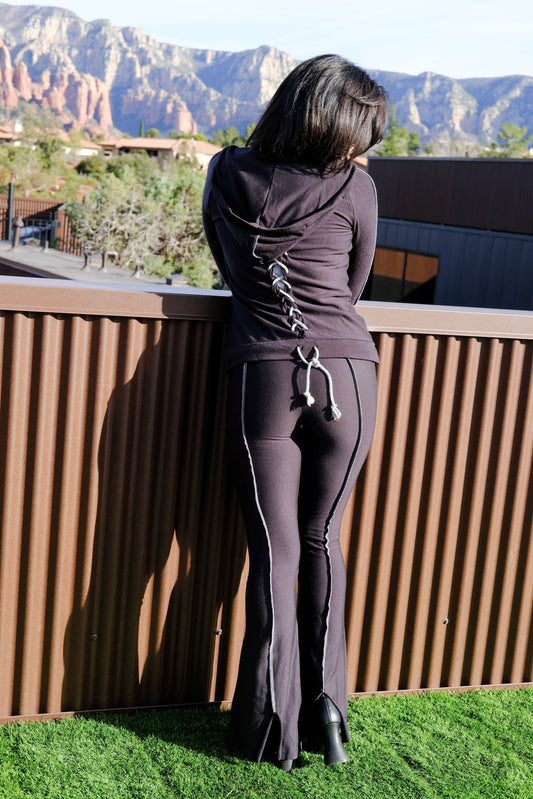 SLIT BACK BOOTLEG PANT - COAL/HEATHER GREY