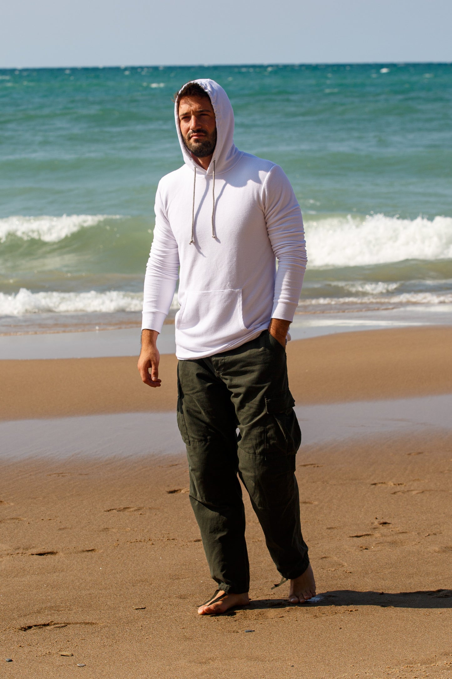 DOUBLE LAYER MODAL THERMAL HOODIE - WHITE
