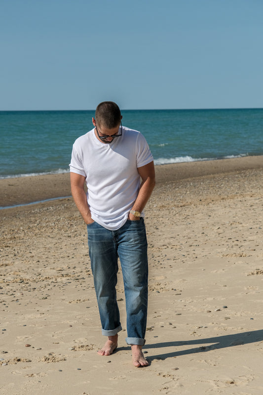 V NECK MODAL THERMAL TEE - WHITE