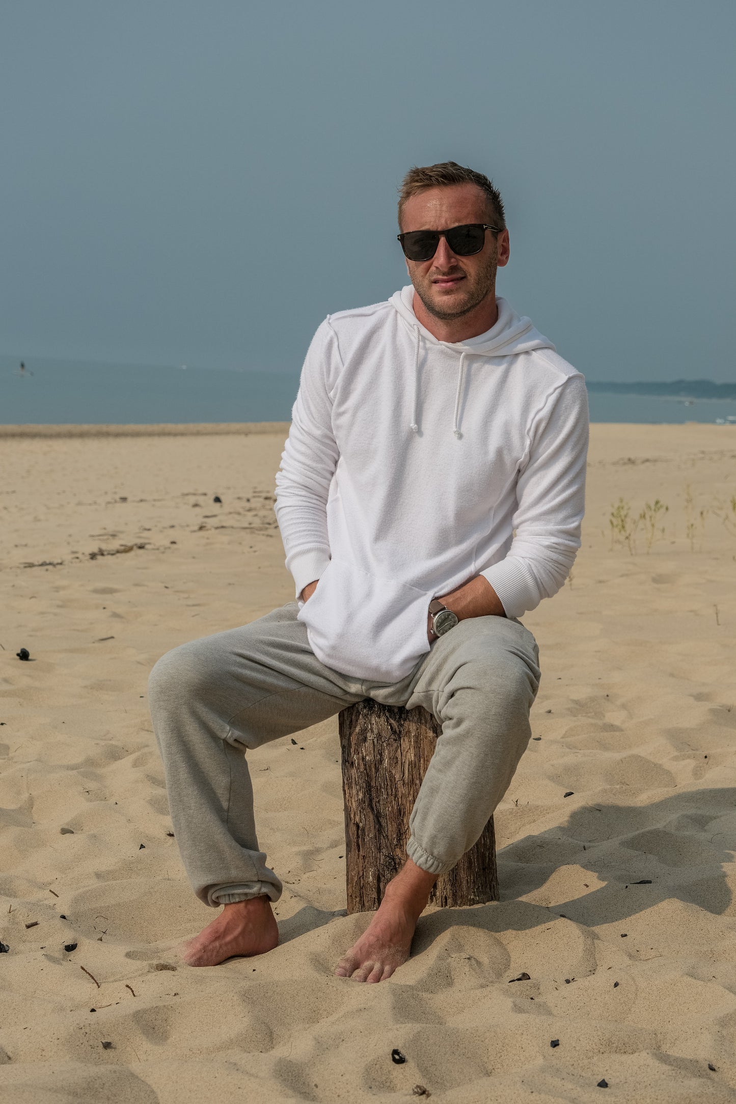 REVERSE FLEECE HOODED SWEATSHIRT-WHITE