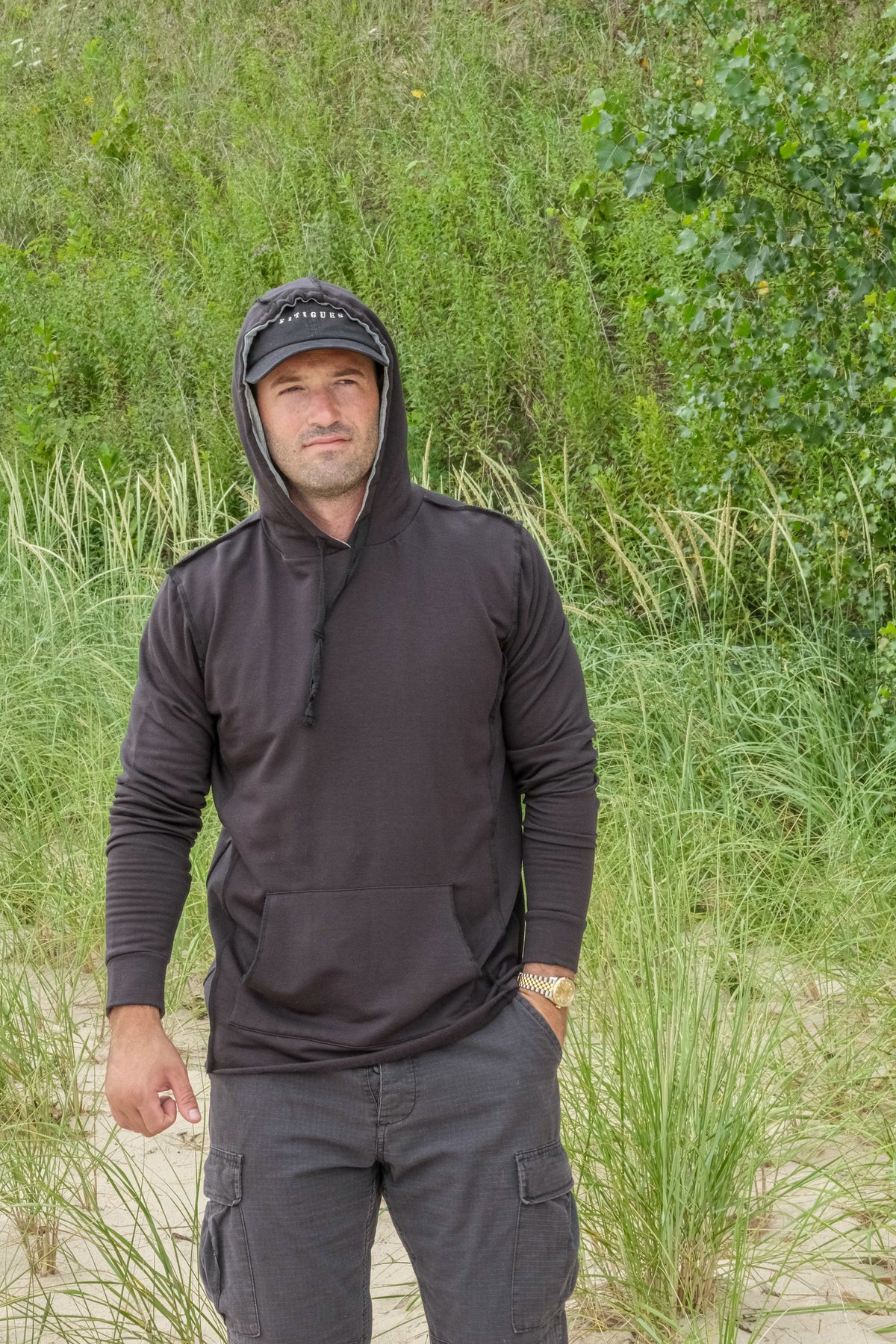 TENCEL FLEECE HOODED SWEATSHIRT - COAL/HEATHER GREY