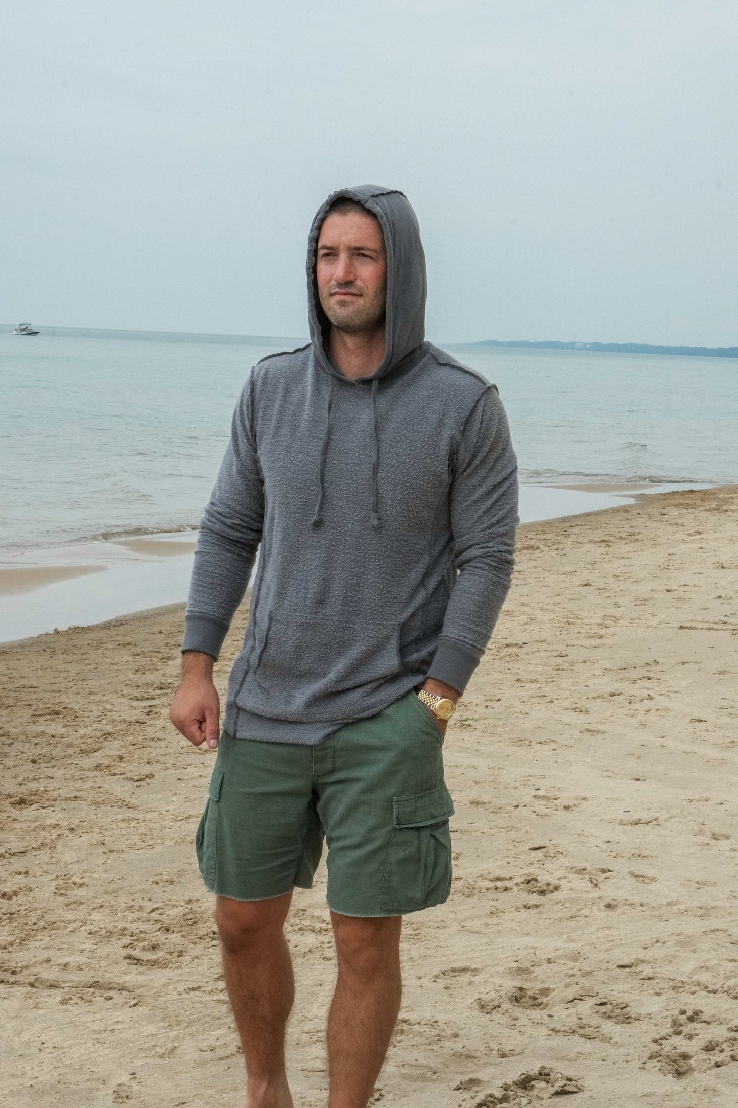 REVERSE FLEECE HOODED SWEATSHIRT-CHARCOAL