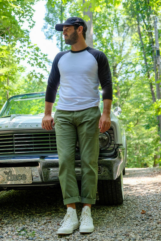 TENCEL FLEECE BASEBALL SHIRT - WHITE/COAL