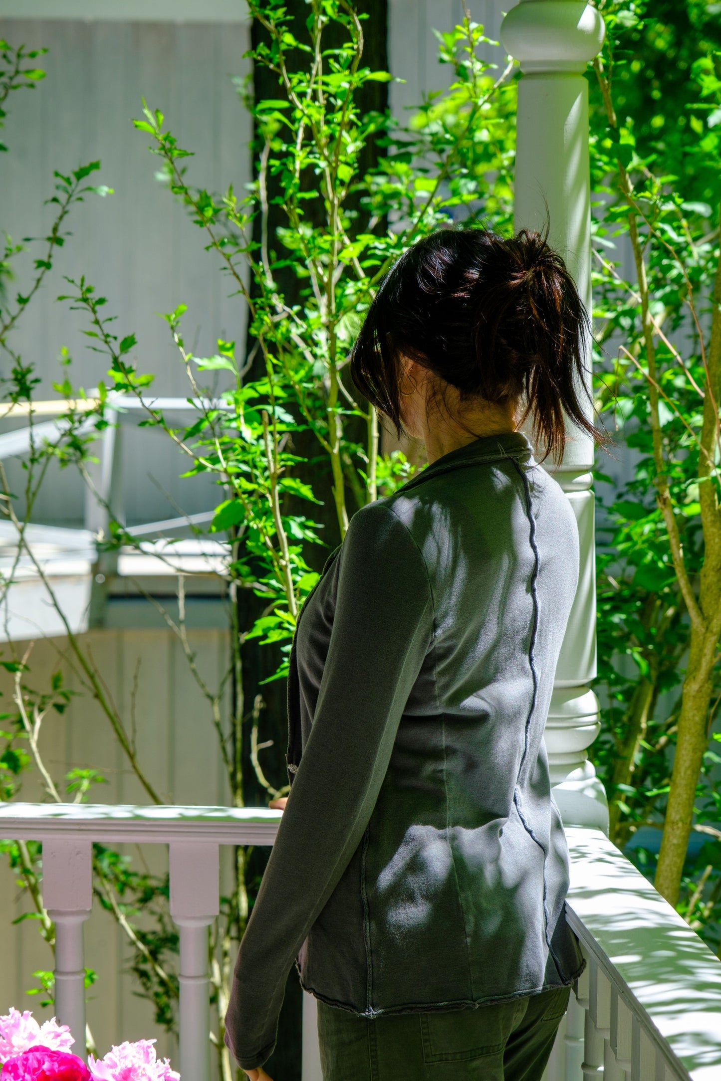 SWEATSHIRT BLAZER CRYSTAL BUTTONS- CHARCOAL