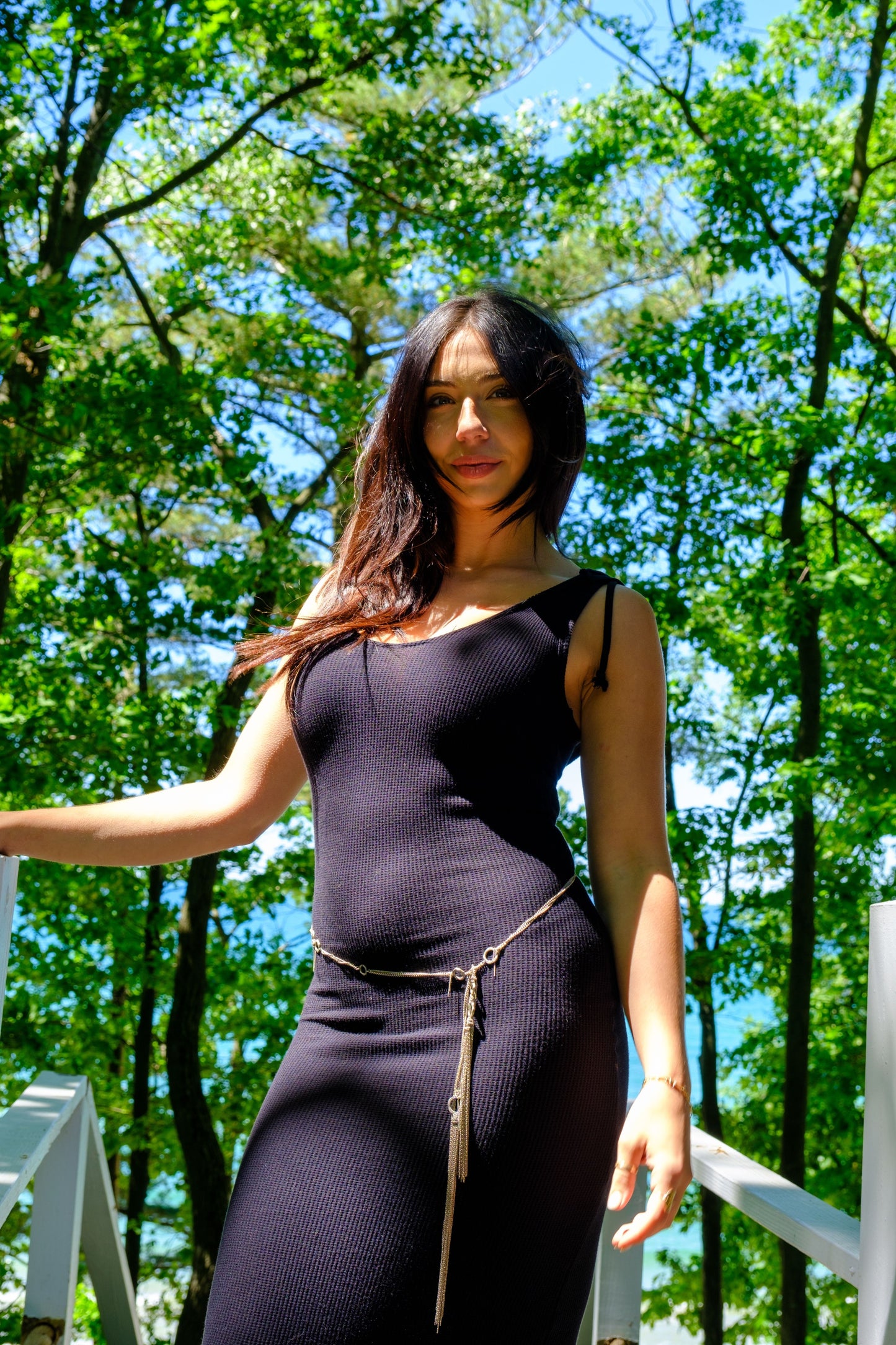 HOODED LACE BACK DRESS - BLACK