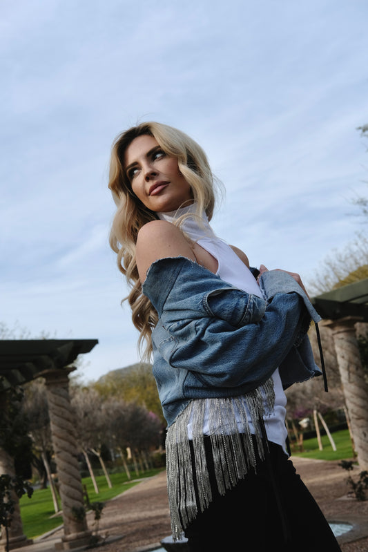 VINTAGE JACKET WITH FRINGE - BLUE DENIM