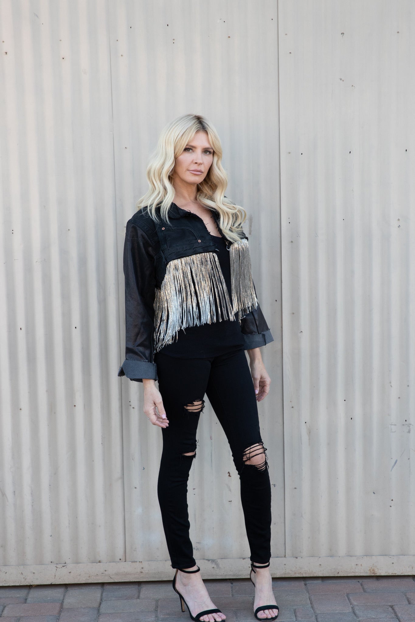 VINTAGE JACKET WITH FRINGE - BLUE DENIM