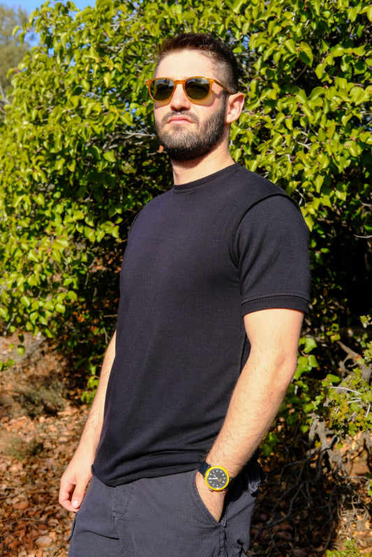 THERMAL LINED MODAL FRENCH TERRY TEE - BLACK